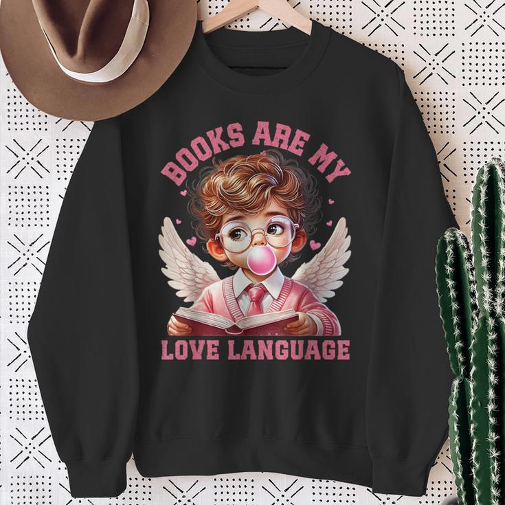 Books Are My Love Language Reading Lover I Valentines Cupid Sweatshirt Gifts for Old Women
