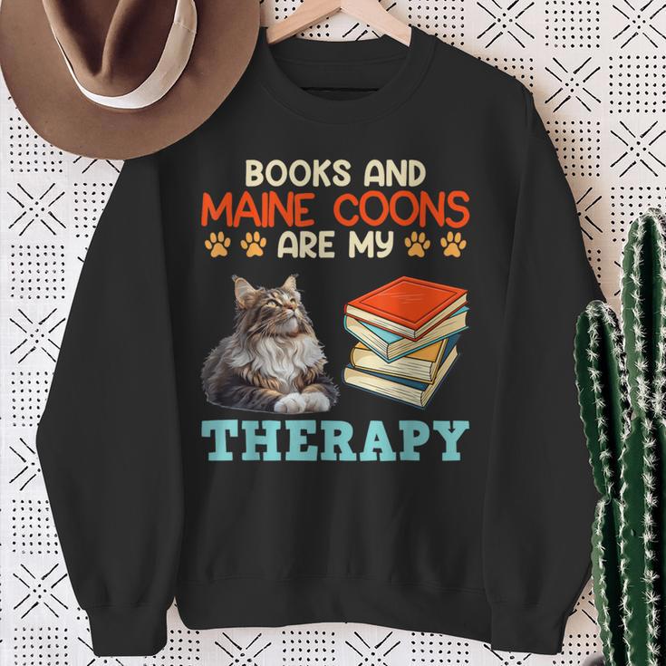 BOOKS AND MAINE COONS ARE MY THERAPY Main Coon Sweatshirt Gifts for Old Women