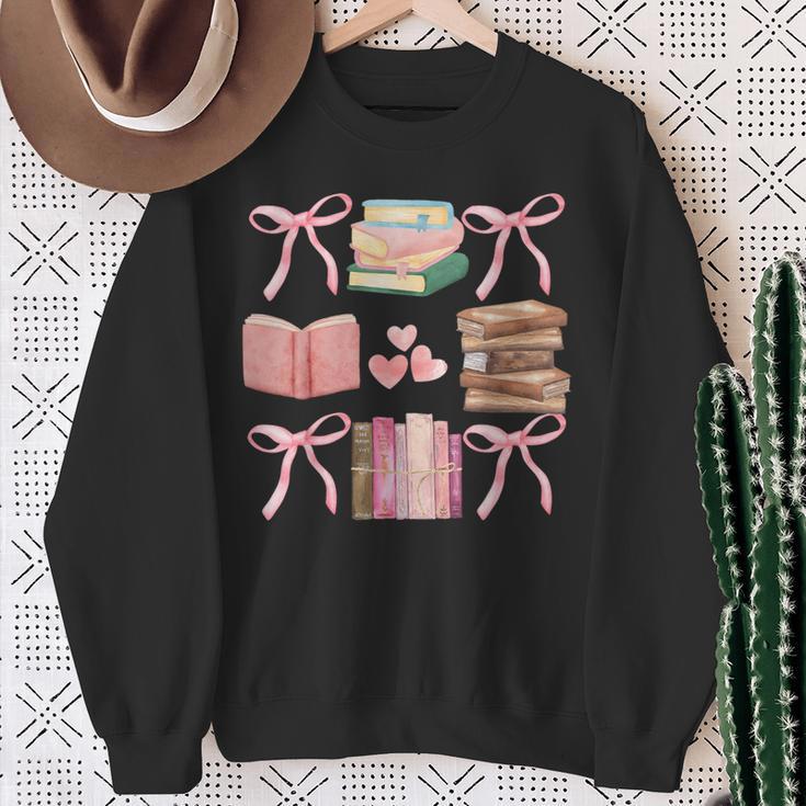 Books And Pink Bows Booktok Coquette Preppy Sweatshirt Gifts for Old Women