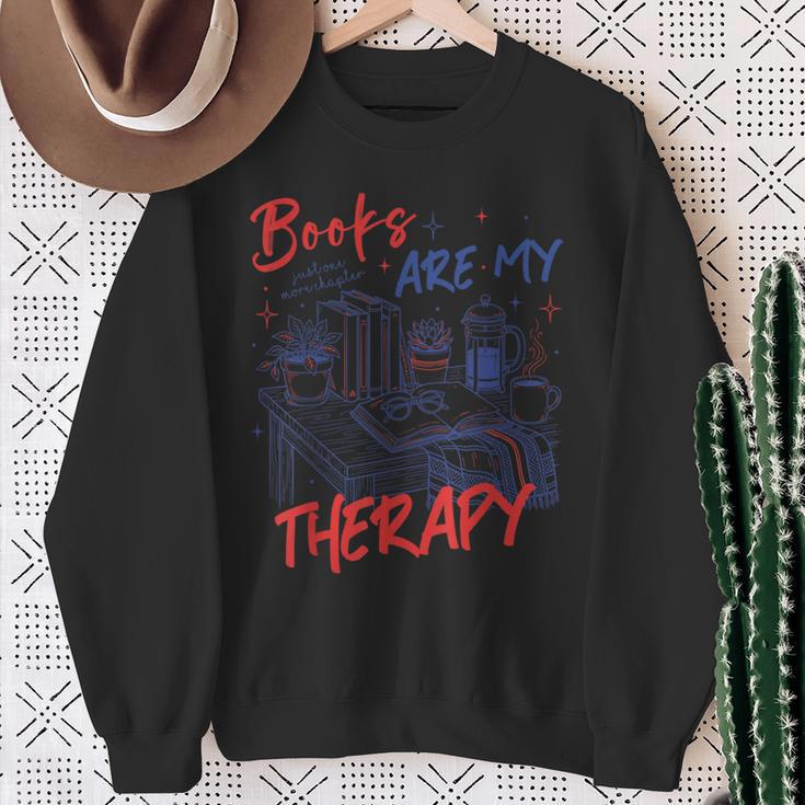 Books Are My Therapy Book Lover Bookworm Library Sweatshirt Gifts for Old Women