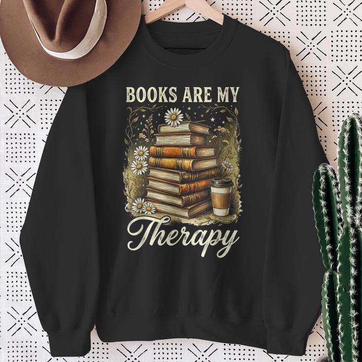 Books Are My Therapy Coffee Bookworm Retro Reading Sweatshirt Gifts for Old Women