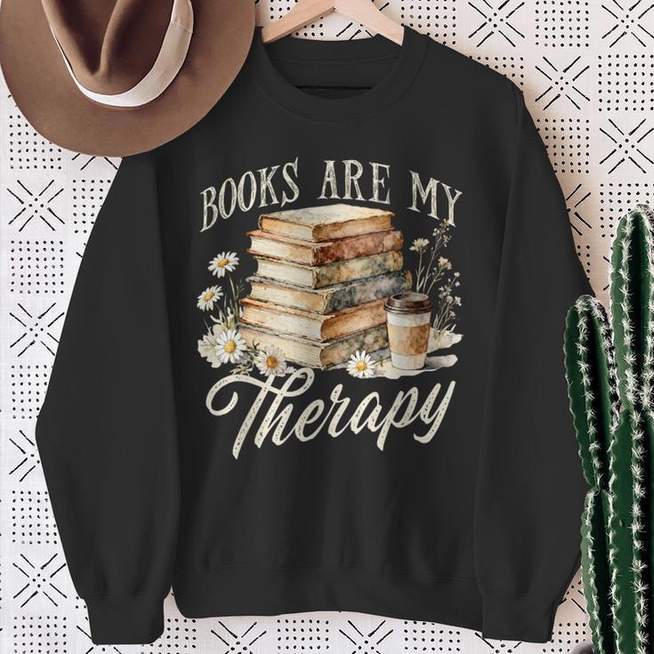 Books Are My Therapy Floral Book Lover Reading Bookworm Nerd Sweatshirt Gifts for Old Women