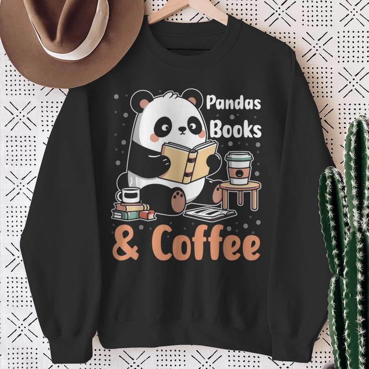 Books Reading Reader Panda Panda Books And Coffee Sweatshirt Gifts for Old Women