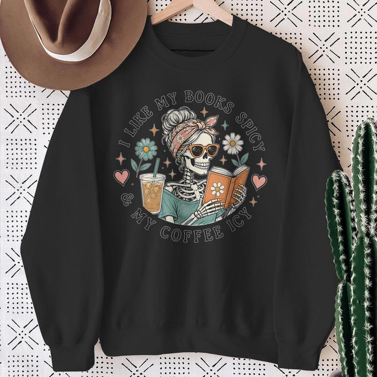Books Spicy Coffee ICY Book Booktrovert Librarian Bookish Sweatshirt Gifts for Old Women