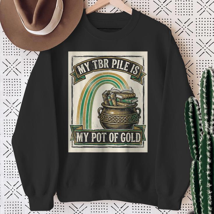 Books My TBR Pile Is My Pot Of Gold Rainbow Bookish Irish Sweatshirt Gifts for Old Women