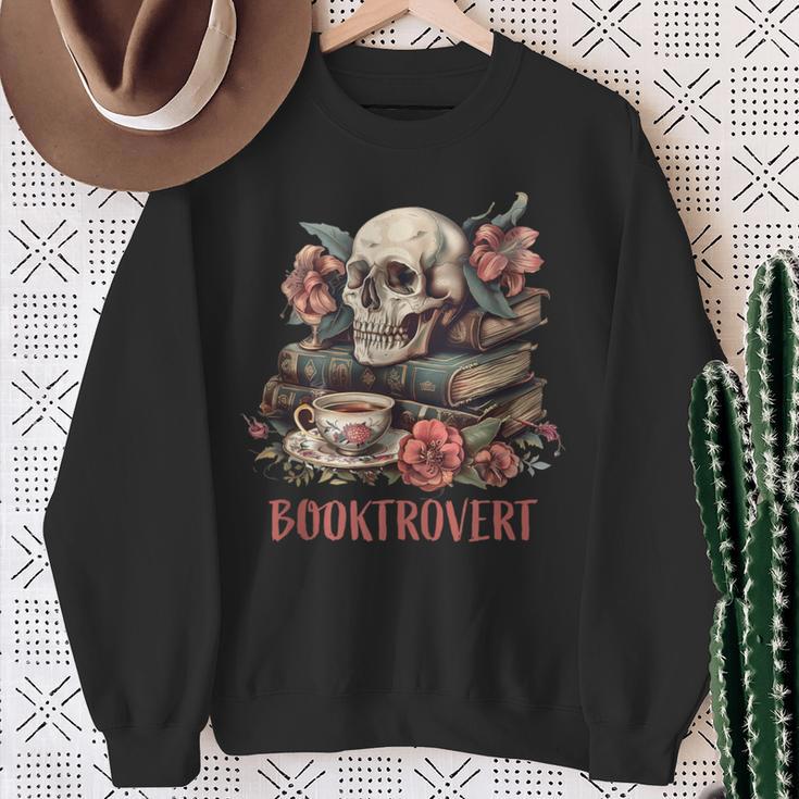 Booktrovert Skull Books Tea Flower Gothic Bookworm Bookish Sweatshirt Gifts for Old Women