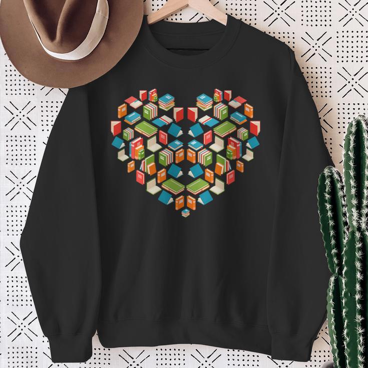 Bookworm Book Heart Valentines Day Reading Sweatshirt Gifts for Old Women