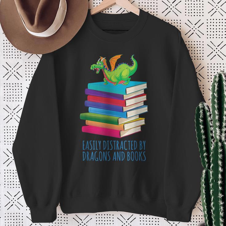 Bookworm Easily Distracted By Dragons And Books Reader Sweatshirt Gifts for Old Women
