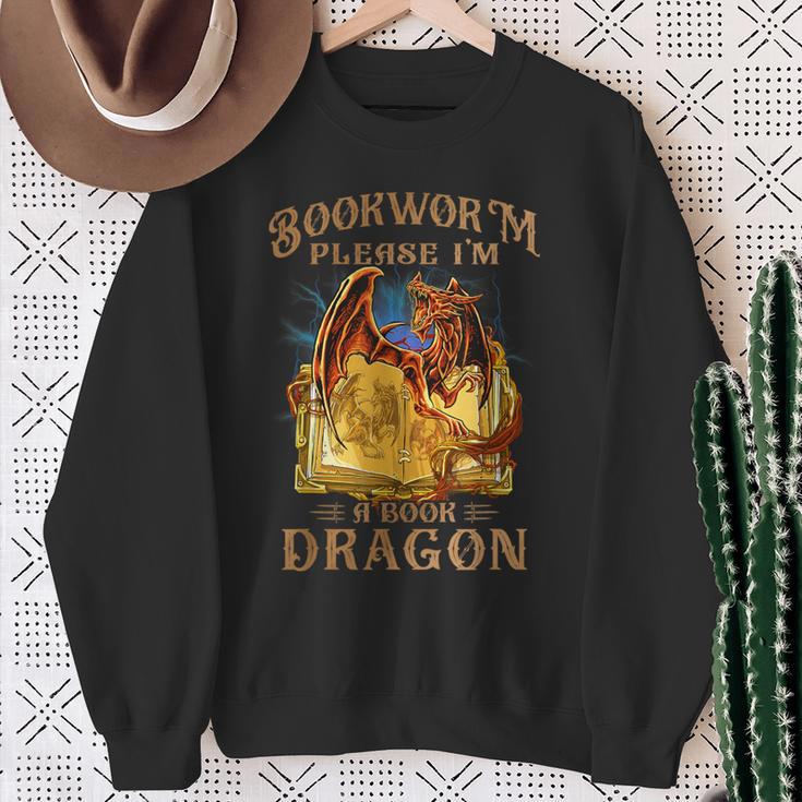 Bookworm Please I'm a Book Dragon Dragon Books Lovers Sweatshirt Gifts for Old Women