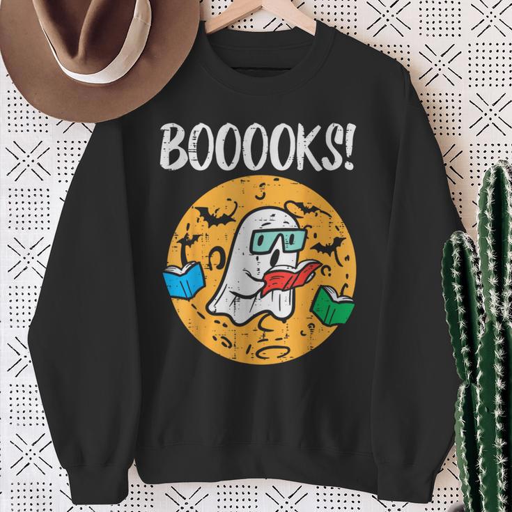 Boooks Ghost Read Book Halloween Teacher Librarian Men Women Sweatshirt Gifts for Old Women