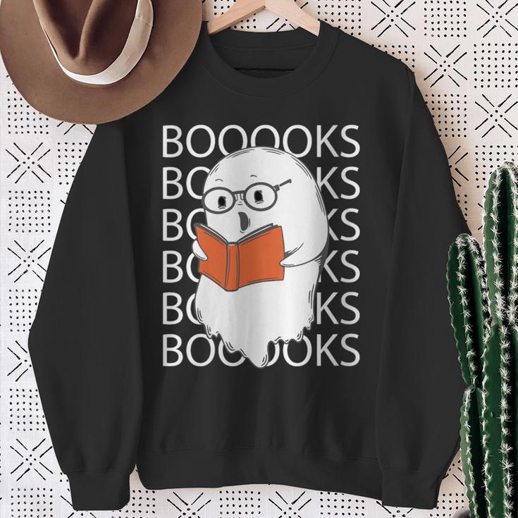 Booooks Cute Ghost Reading Books Halloween For Teacher &Kids Sweatshirt Gifts for Old Women