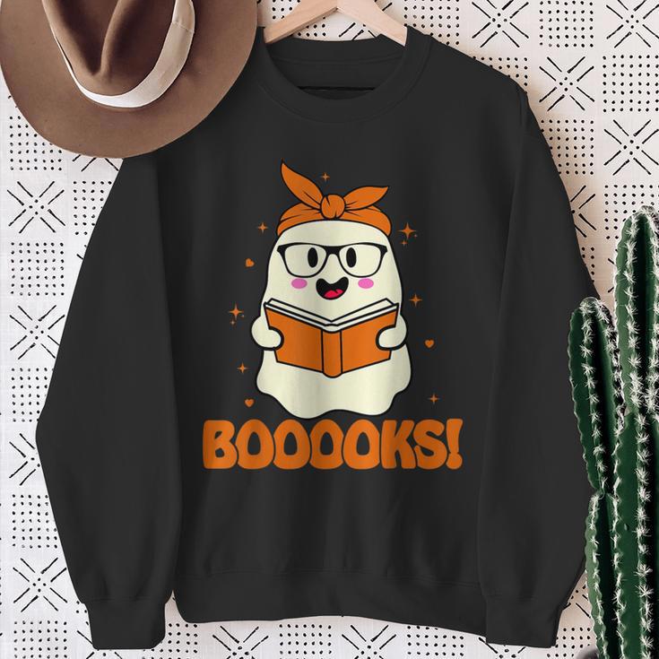 Booooks Ghost Boo Read Books Library Teacher Halloween Cute For Men Women Kids Sweatshirt Gifts for Old Women