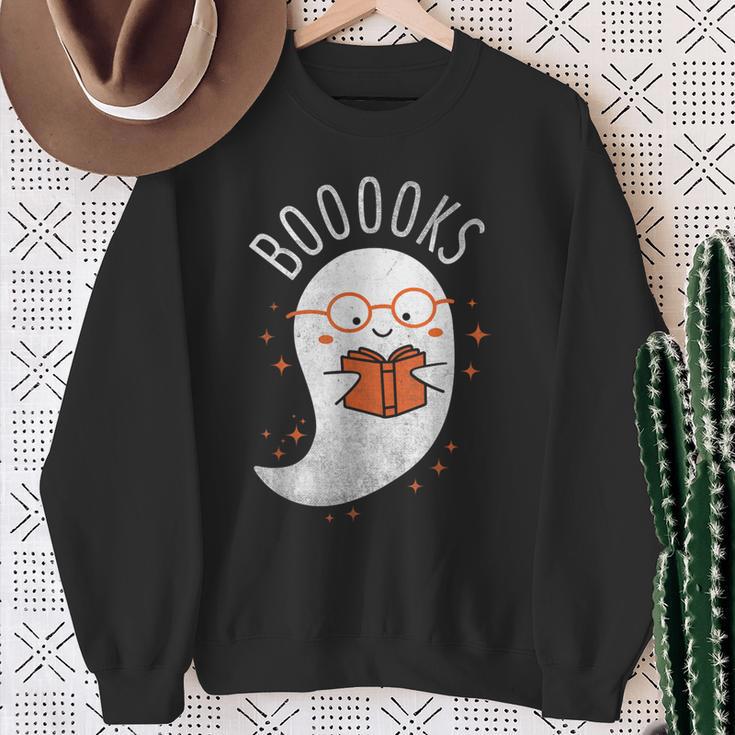 Booooks Ghost Halloween Teacher Book Library Reading Sweatshirt Gifts for Old Women