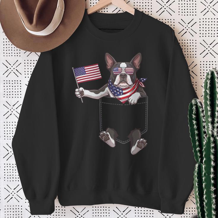 Boston Terrier Dog Pocket American Flag 4Th Of July Usa Sweatshirt Gifts for Old Women Boston Terrier Dog Pocket American Flag 4Th Of July Usa Sweatshirt Gifts for Old Women