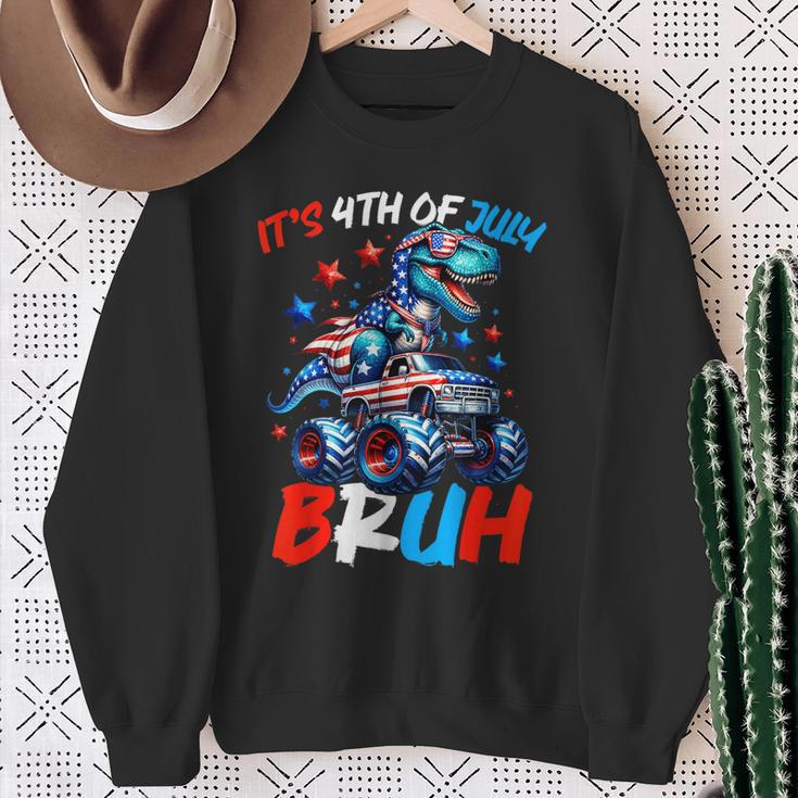 Bruh 4Th Of July Boys Kids T-Rex Dinosaur Patriotic Flag Sweatshirt Gifts for Old Women
