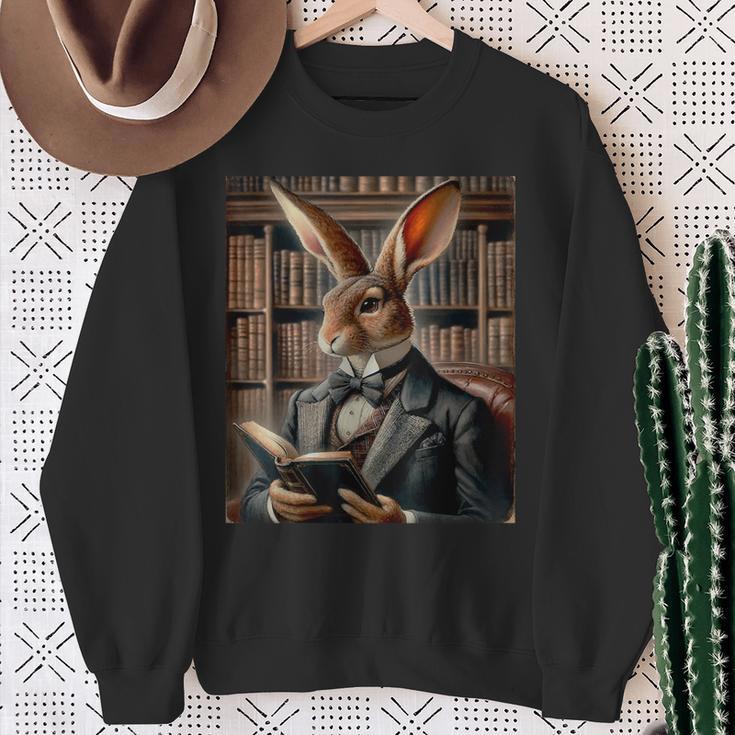 Bunny Reading Book Rabbit Bow Tie Happy Easter Boys Girl Kid Sweatshirt Gifts for Old Women