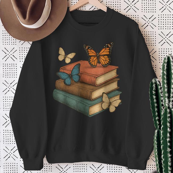 Butterflies And Books Cute Butterfly Sweatshirt Gifts for Old Women