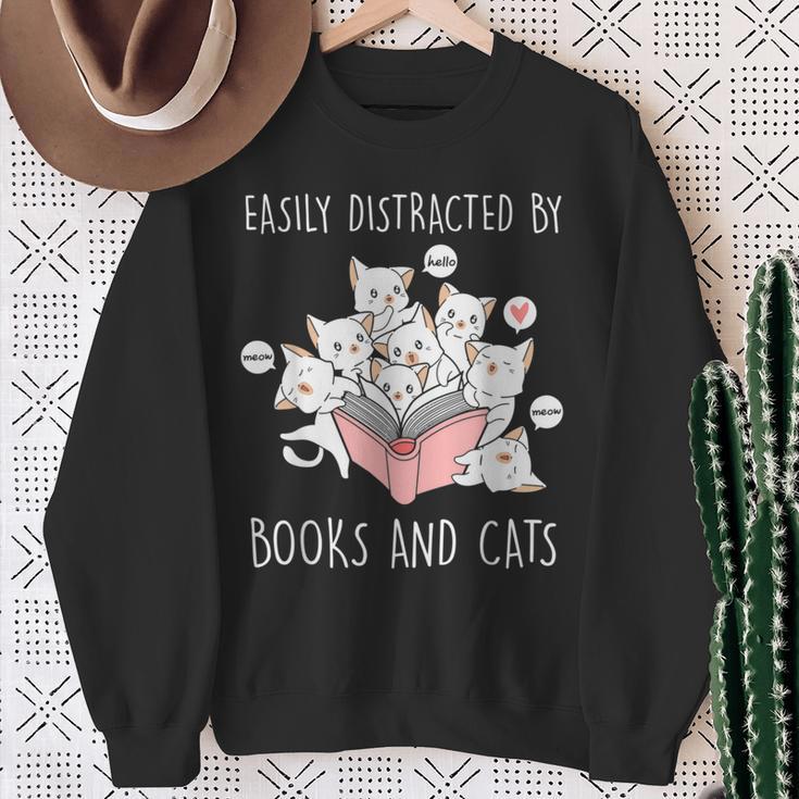 Cat & Book Lover Easily Distracted By Cats And Books For Men Women Kids Sweatshirt Gifts for Old Women