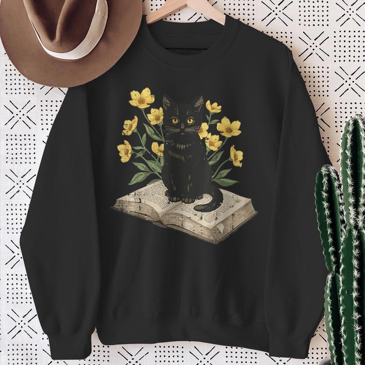 Cat On Book Flowers Cute Kitten Kitty Women Girls Kids Sweatshirt Gifts for Old Women