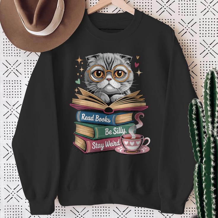 Cat Read Books Be Kind Stay Weird Library Book Lover Sweatshirt Gifts for Old Women Cat Read Books Be Kind Stay Weird Library Book Lover Sweatshirt Gifts for Old Women
