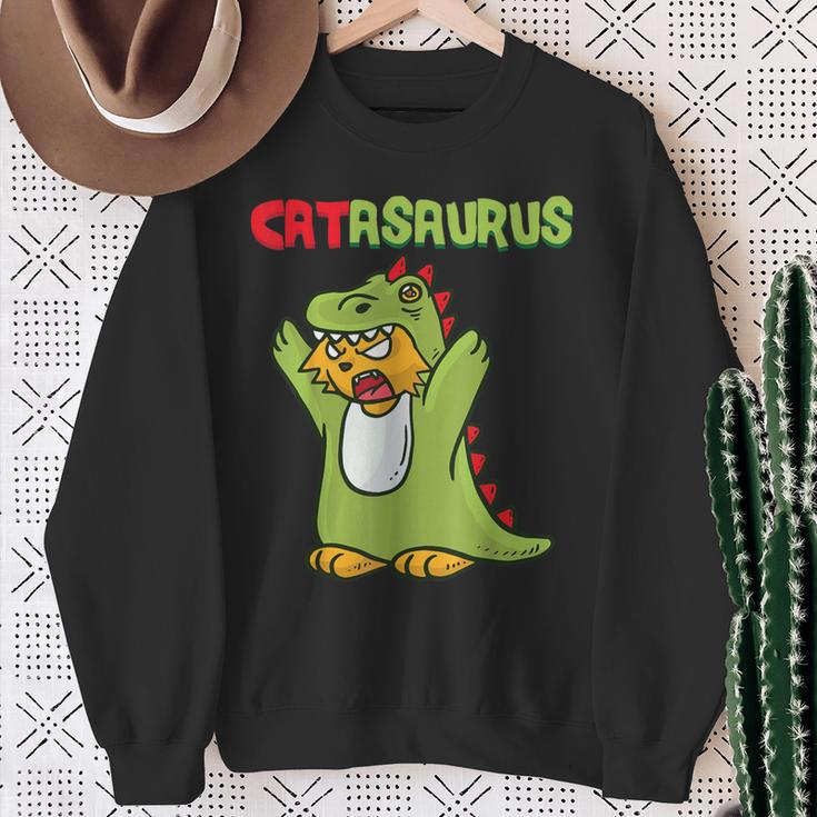 Catasaurus T-Rex Cat Kitten Dinosaur Feline Dino Dragon スウェットシャツ 年配の女性への贈り物