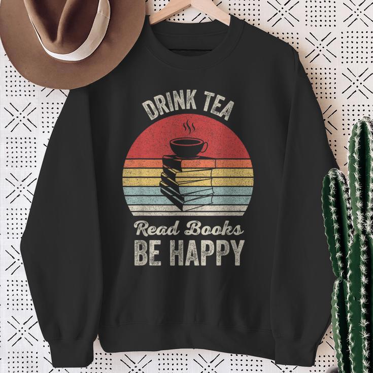Catch Some Rays Vintage Retro Drink Tea Read Books Be Happy Adult Sweatshirt Gifts for Old Women
