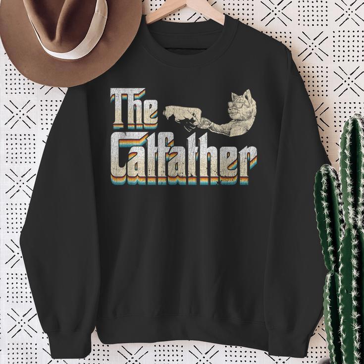 The Catfather 面白い猫 お父さん 父の日 ビンテージ 猫 父親 スウェットシャツ 年配の女性への贈り物
