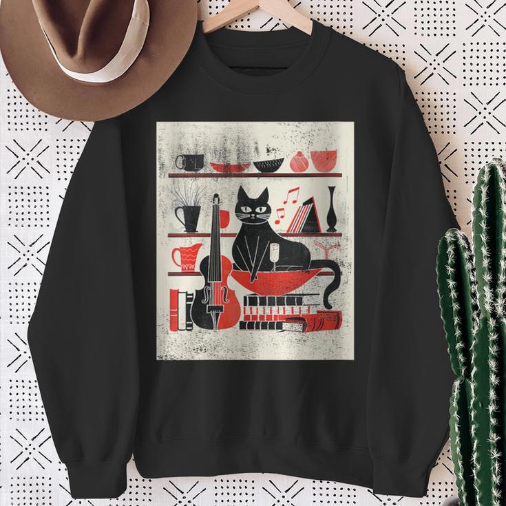 Cats Music Books Lover Essentials Red Retro Silkscreen Sweatshirt Gifts for Old Women Cats Music Books Lover Essentials Red Retro Silkscreen Sweatshirt Gifts for Old Women