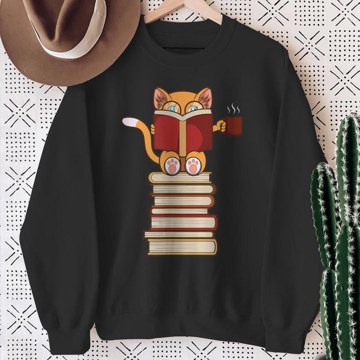 Cats And Reading Books Literature Sweatshirt Gifts for Old Women