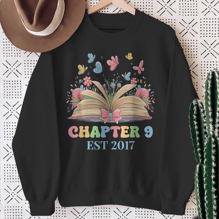 Chapter 9 Years Old 9th Birthday Butterfly Bow Book Lover Sweatshirt Gifts for Old Women