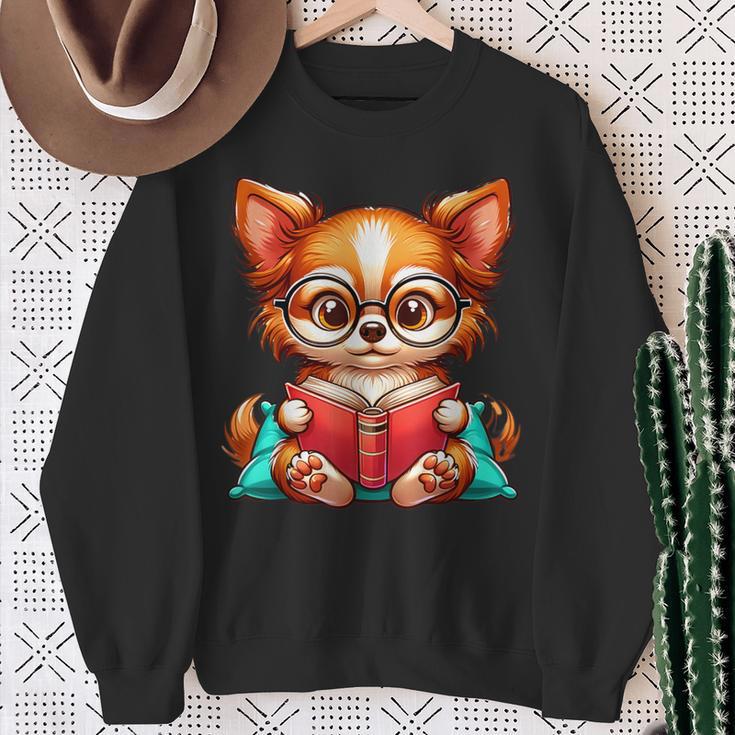 Chihuahua Reading a Book Dog Sweatshirt Gifts for Old Women