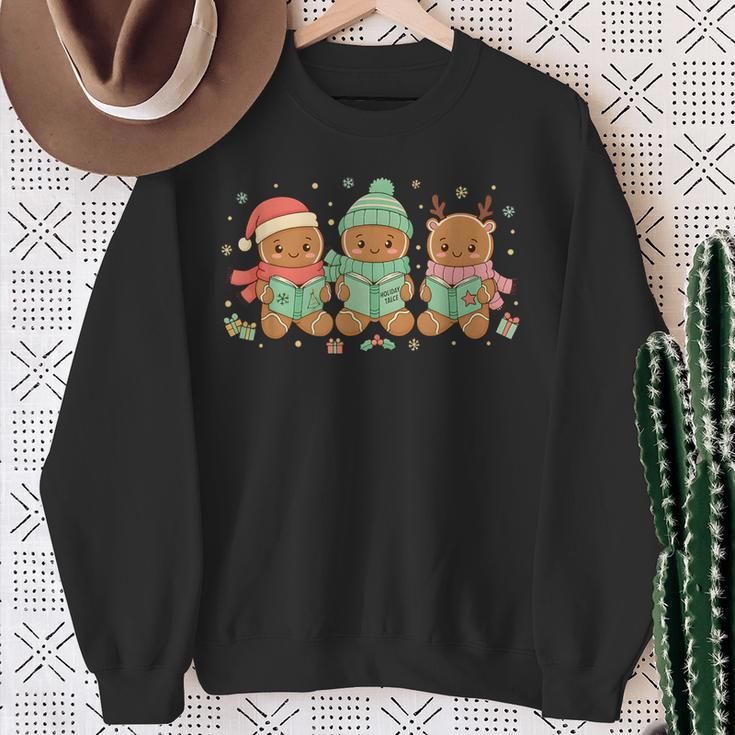 Christmas Library Gingerbread Man Books Lover Bookworm Sweatshirt Gifts for Old Women