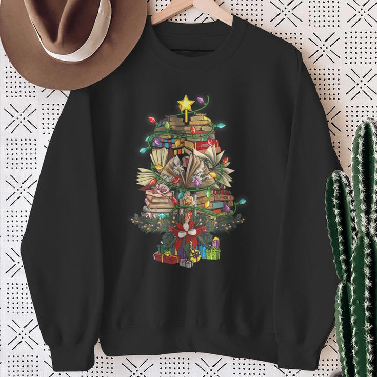 Christmas Tree Library Xmas Lights Tree Book Lover Librarian Sweatshirt Gifts for Old Women