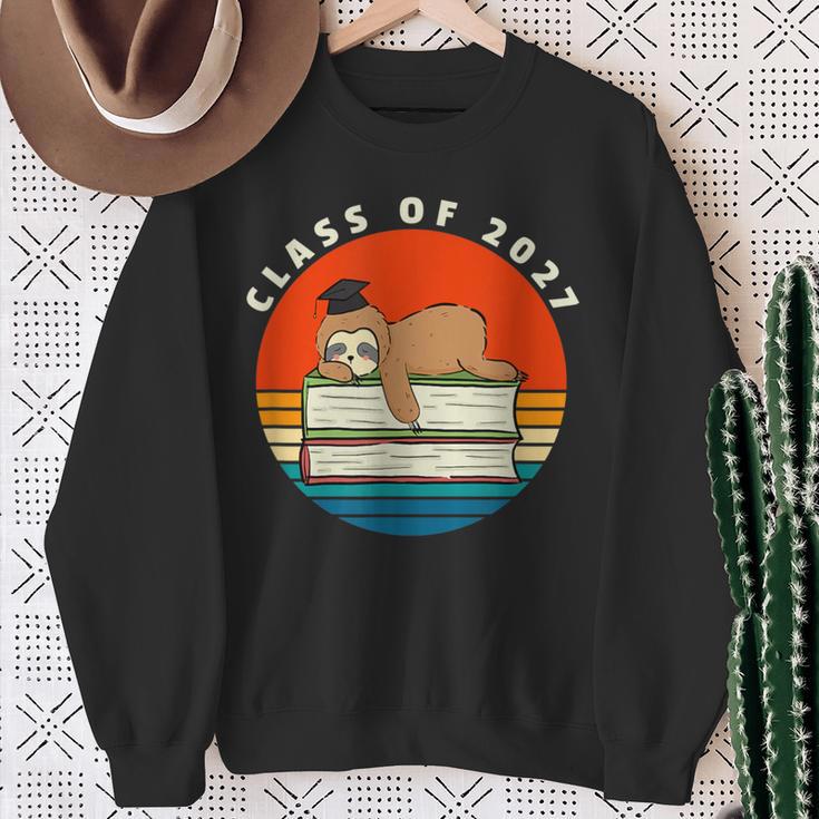 Class Of 2027 Meme Sloth Graduation Cap Sleeping On Books Sweatshirt Gifts for Old Women