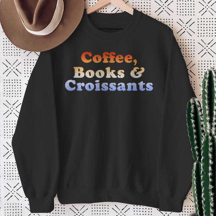 Coffee Books & Croissants Retro Vintage Sweatshirt Gifts for Old Women