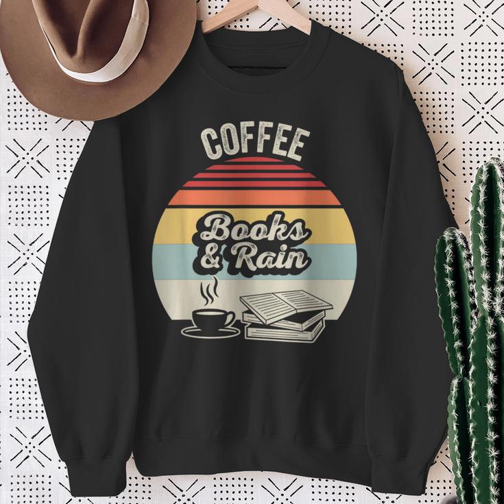 Coffee Books And Rain Reading Book Lover Retro Sweatshirt Gifts for Old Women