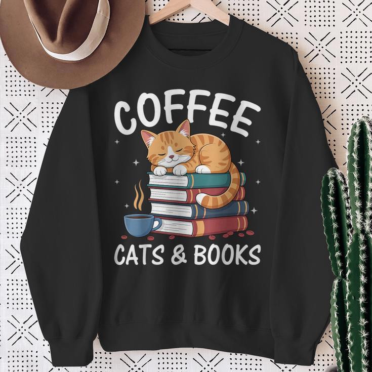 Coffee Cats And Books Cute Kitten Reading Sweatshirt Gifts for Old Women