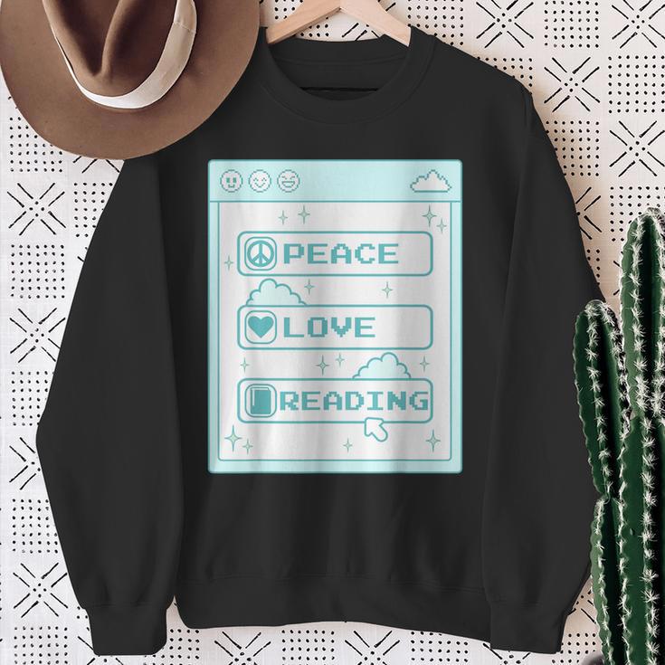 Computer Geek Peace Love Reading Cool Book Lover Bookworm Sweatshirt Gifts for Old Women