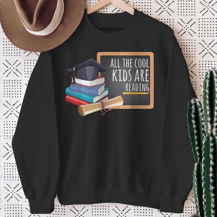 All The Cool Kids Are Reading Book Nerd School Graduation Sweatshirt Gifts for Old Women