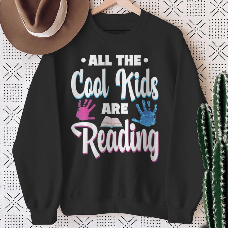 All The Cool Kids Are Reading Book Vintage Retro Sunset Sweatshirt Gifts for Old Women