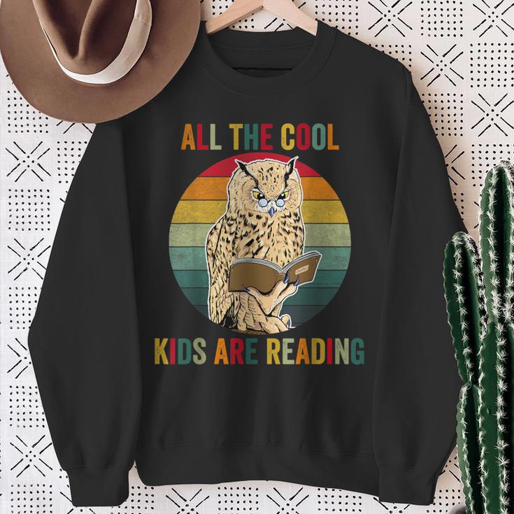 All The Cool Kids Are Reading Owl Glasses Book Retro Vintage Sweatshirt Gifts for Old Women