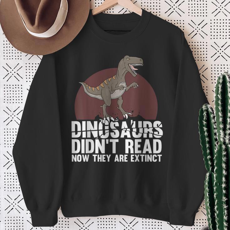 Cool Reading Teacher For Men Women Read Books Dinosaur Book Sweatshirt Gifts for Old Women