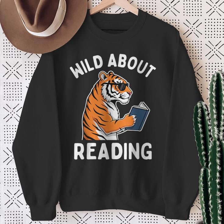Cool Tiger Reading Book Wild About Reading Kids Books Reader Sweatshirt Gifts for Old Women Cool Tiger Reading Book Wild About Reading Kids Books Reader Sweatshirt Gifts for Old Women
