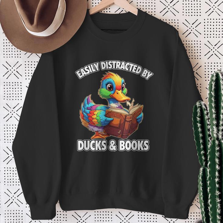Cool Vintage Easily Distracted By Ducks & Books Lover Sweatshirt Gifts for Old Women