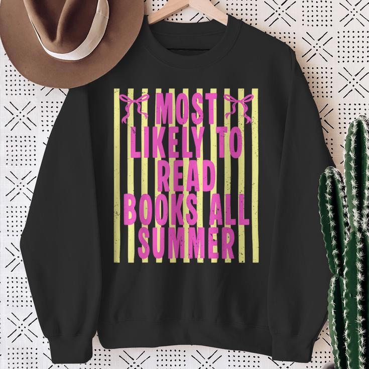 Coquette Striped Most Likely To Read Books All Summer Sweatshirt Gifts for Old Women