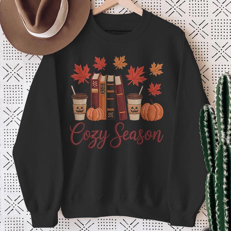 Cozy Season Autumn Leaves Books Pumpkins Fall Halloween Sweatshirt Gifts for Old Women Cozy Season Autumn Leaves Books Pumpkins Fall Halloween Sweatshirt Gifts for Old Women