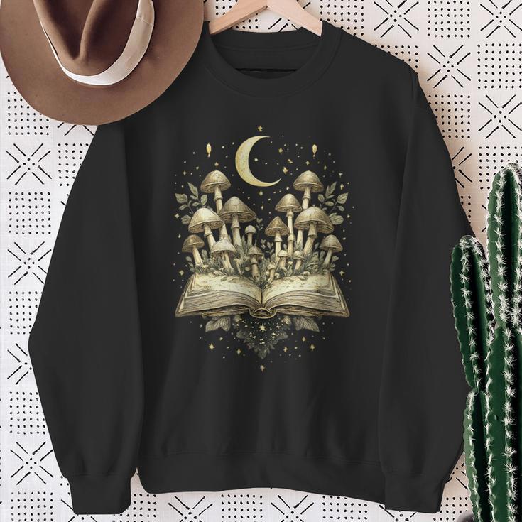 Crescent Mushroom Book Fungi Art Woodland Mystical Night Sweatshirt Gifts for Old Women