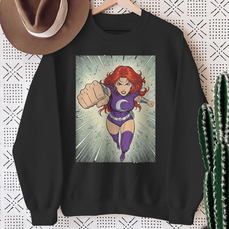 The Crimson Crescent 90s Retro Comic Book Superheroine Art Sweatshirt Gifts for Old Women