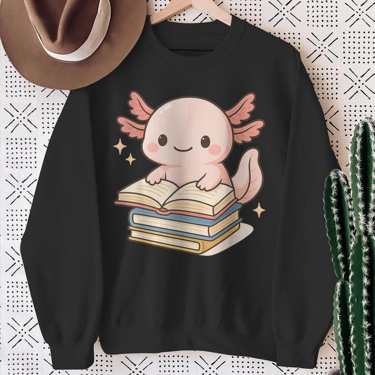 Cute Axolotl Reading Books Shirt Kawaii Axolotl Lover Sweatshirt Gifts for Old Women