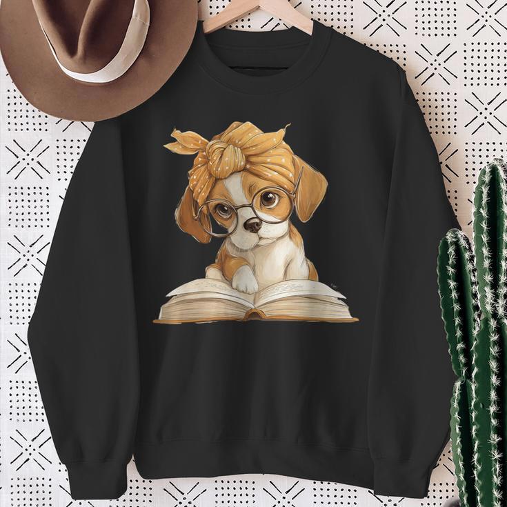 Cute Beagle Puppy Reading Book Lover Dog Animal Graphic Sweatshirt Gifts for Old Women Cute Beagle Puppy Reading Book Lover Dog Animal Graphic Sweatshirt Gifts for Old Women